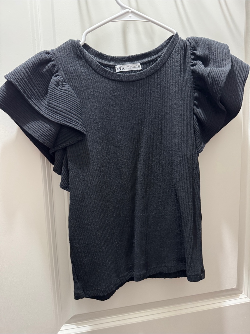Zara Ruffled Short-Sleeve Knit Top - black